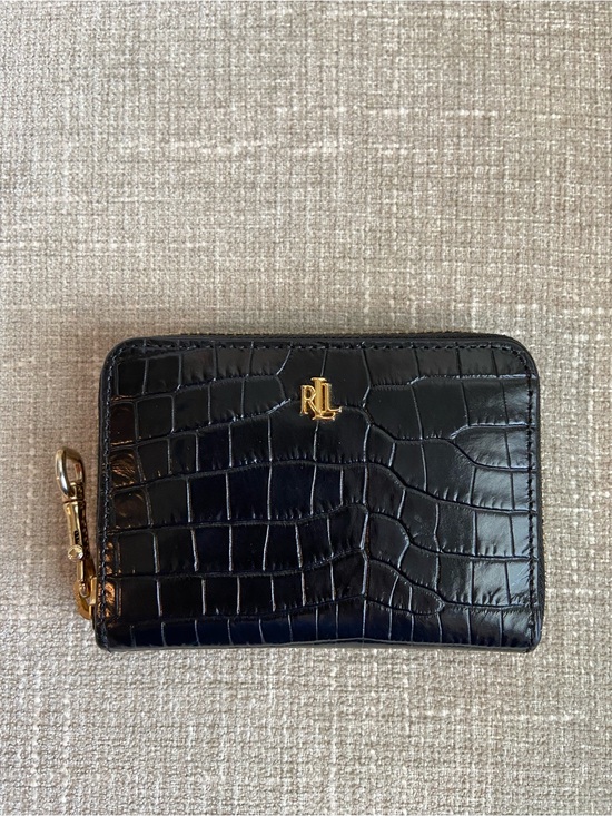 Lauren Ralph Lauren Handbags - Lauren Ralph Lauren Small Leather Wallet Black Continental Wristlet Croc Emboss